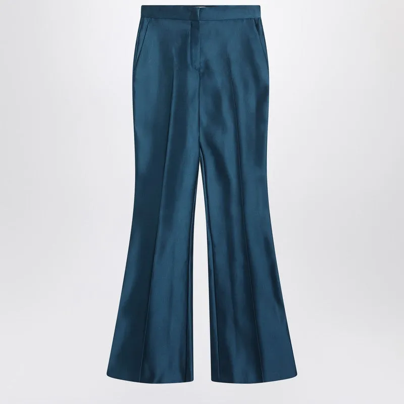 Teal Blue Duchess Satin Trousers made by Fendi