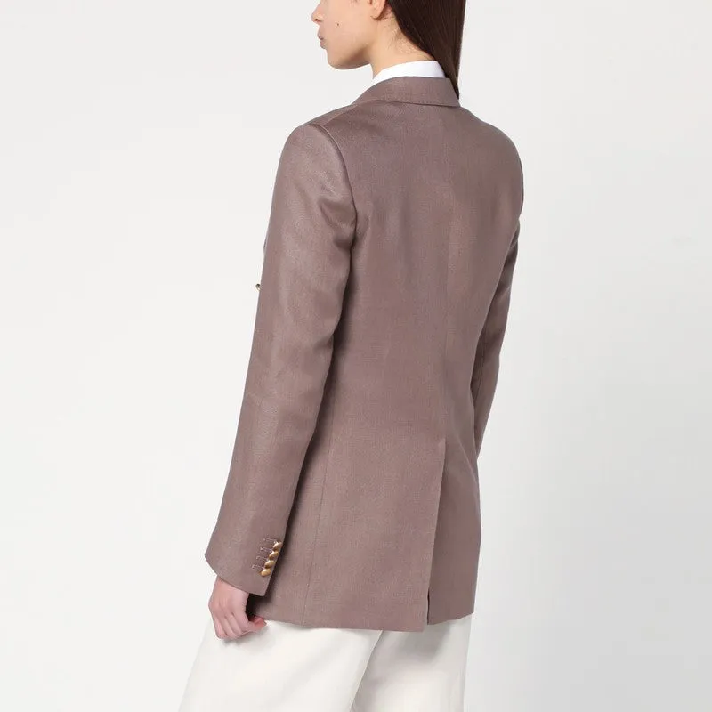 Brown Double-Breasted Linen Jacket sold by Wanan Luxury product image thumbnail 2