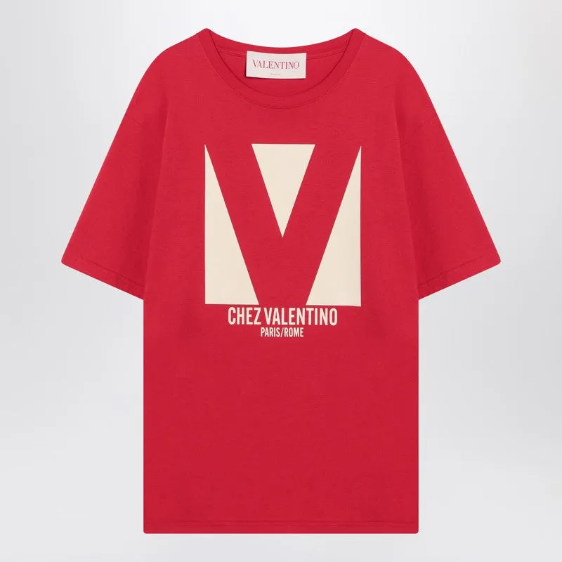 Red T-Shirt With Chez Valentino Print sold by Wanan Luxury