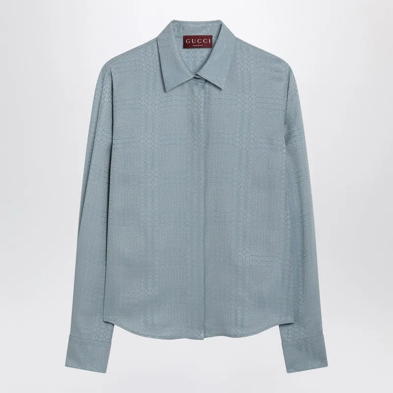 Light Blue Gg Jacquard Silk Shirt sold by Wanan Luxury