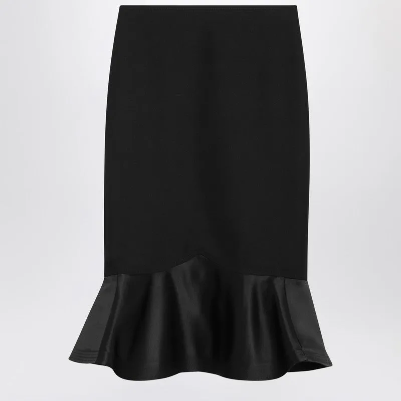 Black Grain De Poudre Wool Skirt sold by Wanan Luxury