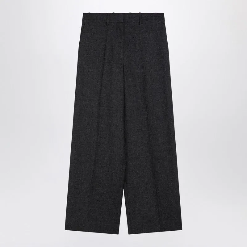 Dark Grey Wool Wide Trousers sold by Wanan Luxury