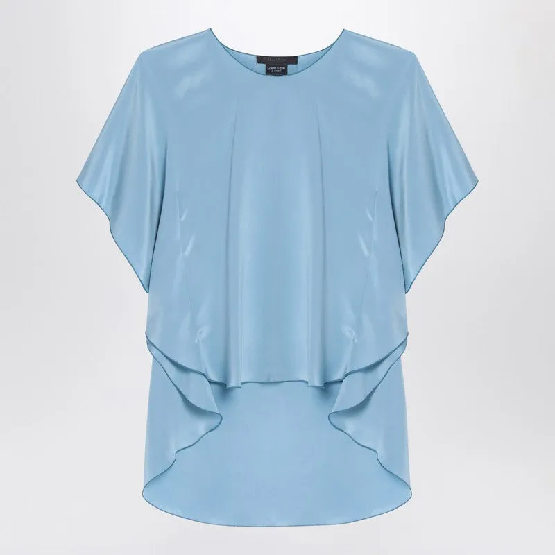 Light Blue Flowy Silk Blouse sold by Wanan Luxury