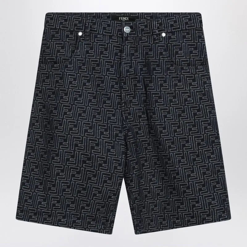 Jacquard Ff Blue Denim Shorts sold by Wanan Luxury