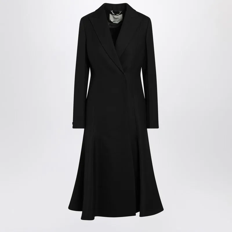 Black Grain De Poudre Wool Coat sold by Wanan Luxury