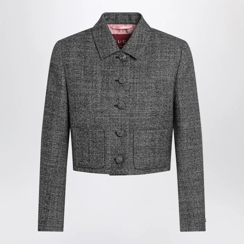 Cropped Wool Jacket With Black/White Texture sold by Wanan Luxury