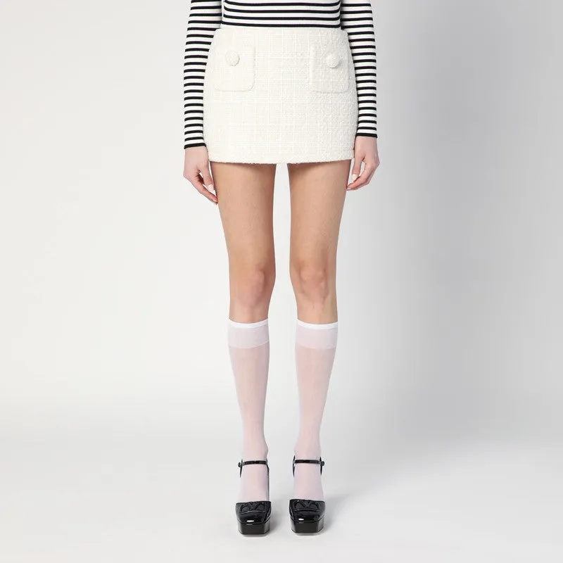 Ivory Textured Tweed Mini Skirt sold by Wanan Luxury