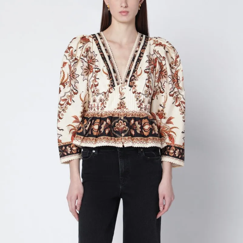 Sand “Majestic Garden Lace” Blouse sold by Wanan Luxury