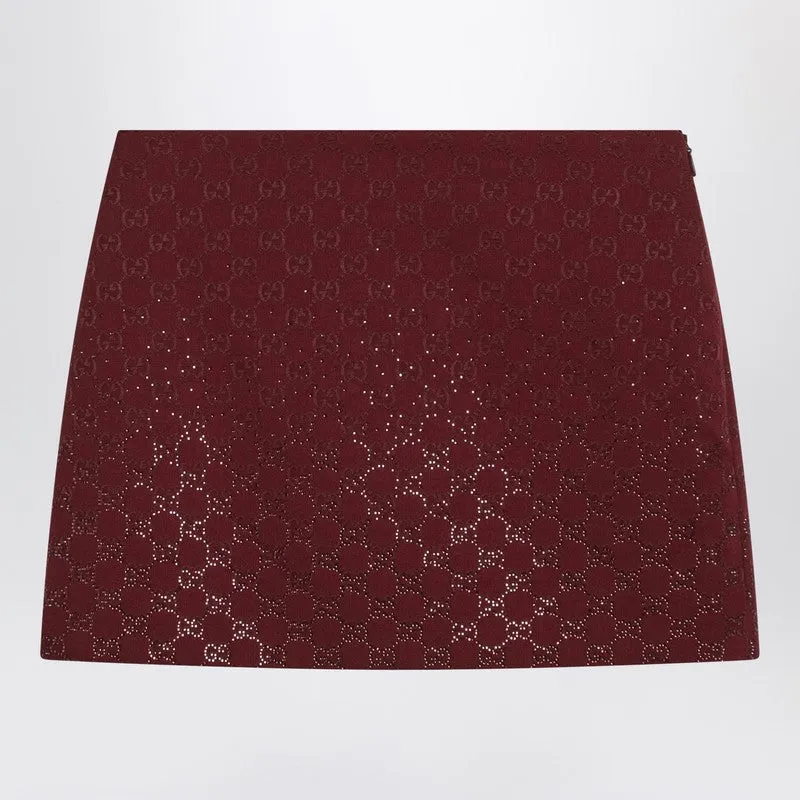 Rosso Ancora Gg-Fabric Mini Skirt With Crystals sold by Wanan Luxury