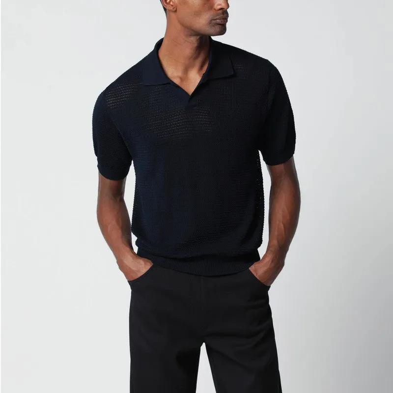 Blue Openwork Cotton Polo Shirt sold by Wanan Luxury