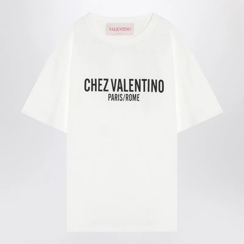 Ivory T-Shirt With Chez Valentino Print sold by Wanan Luxury