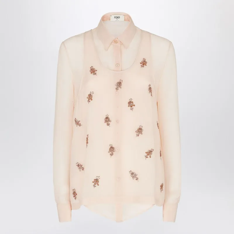 Embroidered Pink Georgette Shirt sold by Wanan Luxury