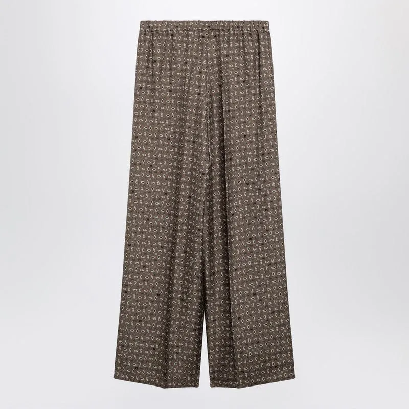 Mud-Coloured Printed Silk Trousers sold by Wanan Luxury product image thumbnail 2