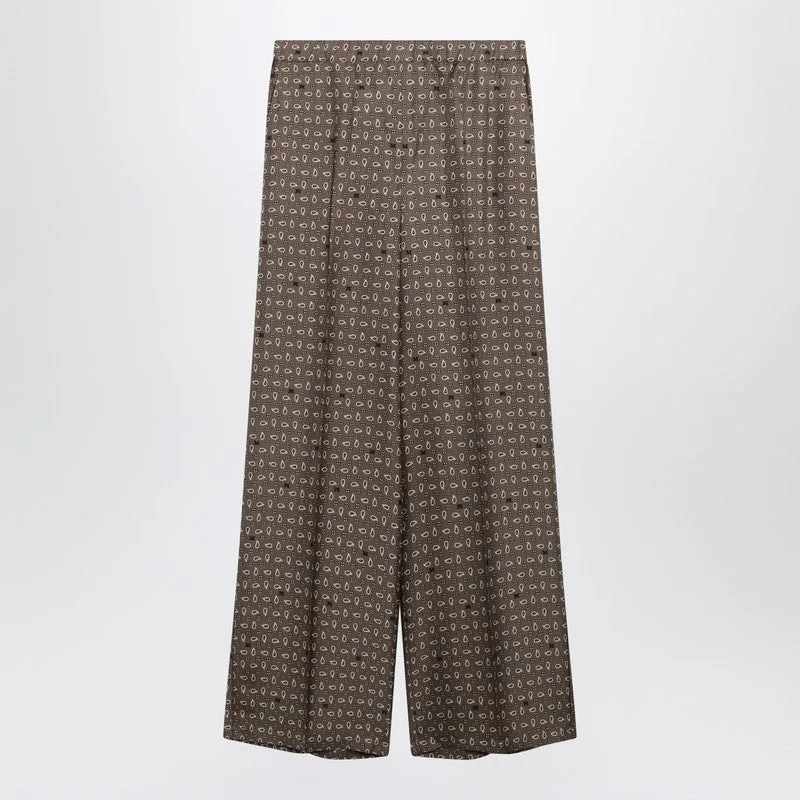 Mud-Coloured Printed Silk Trousers sold by Wanan Luxury