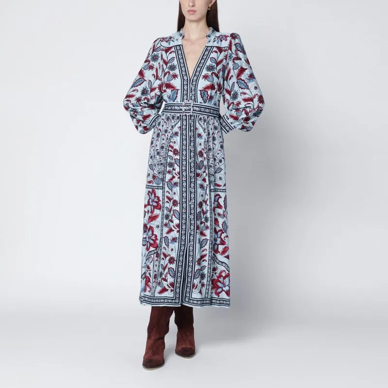 Light Blue Midi Dress With Floral Print sold by Wanan Luxury