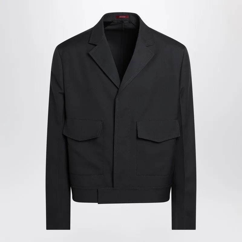 Dark Grey Jacket In Wool Gabardine sold by Wanan Luxury