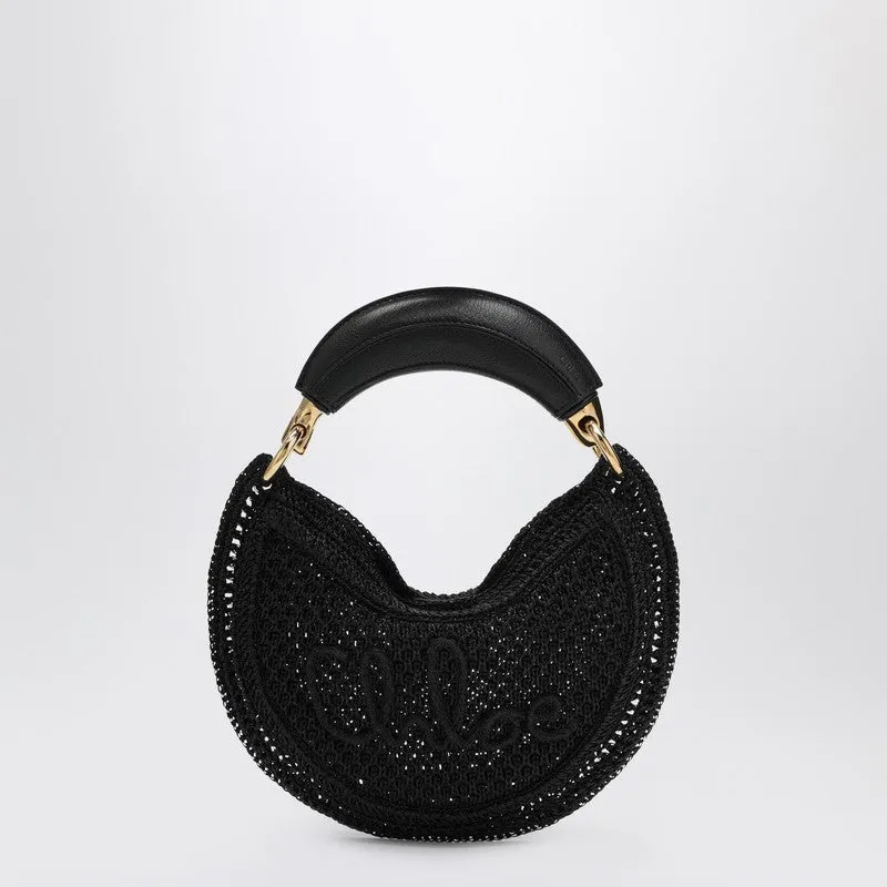 Mini Summer Banana Hobo Bag In Black Crochet With Leather Details made by Chloe