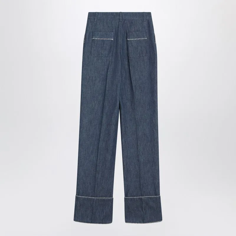 Blue Trousers In Chambray Denim sold by Wanan Luxury product image thumbnail 2