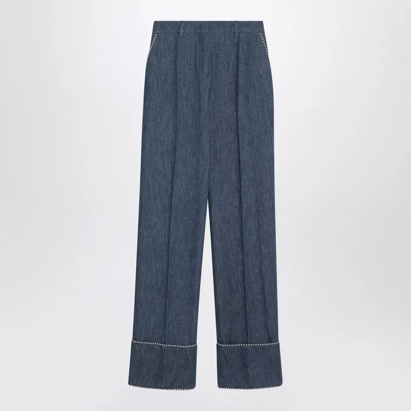 Blue Trousers In Chambray Denim made by Valentino Garavani