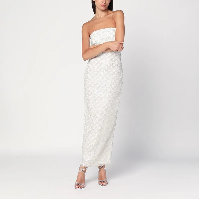 Long Cream-Colored Dress With Sequins made by Wanan Luxury