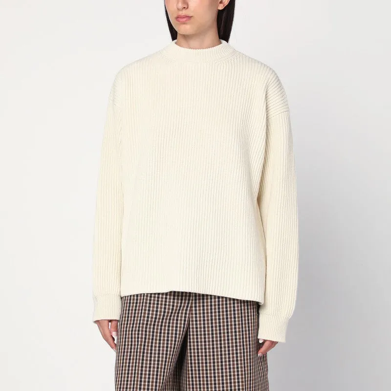 White Ribbed Crewneck Sweater sold by Wanan Luxury