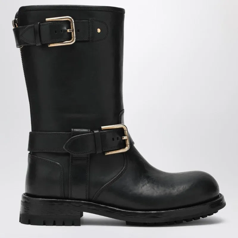 Black Leather Boot With Buckles made by Dolce & Gabanna