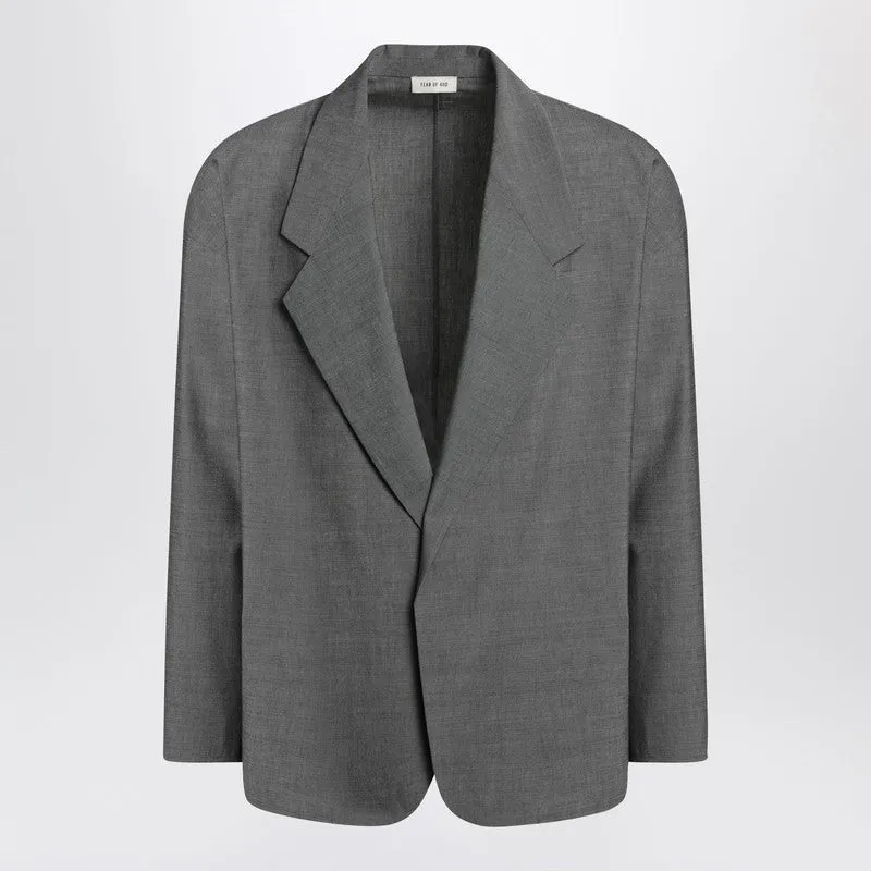 Gray Single-Breasted Jacket In Cotton And Wool sold by Wanan Luxury