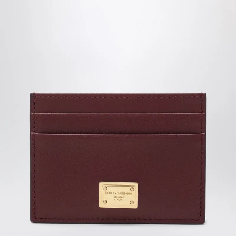 Bordeaux Leather Cardholder With Logo Plate sold by Wanan Luxury