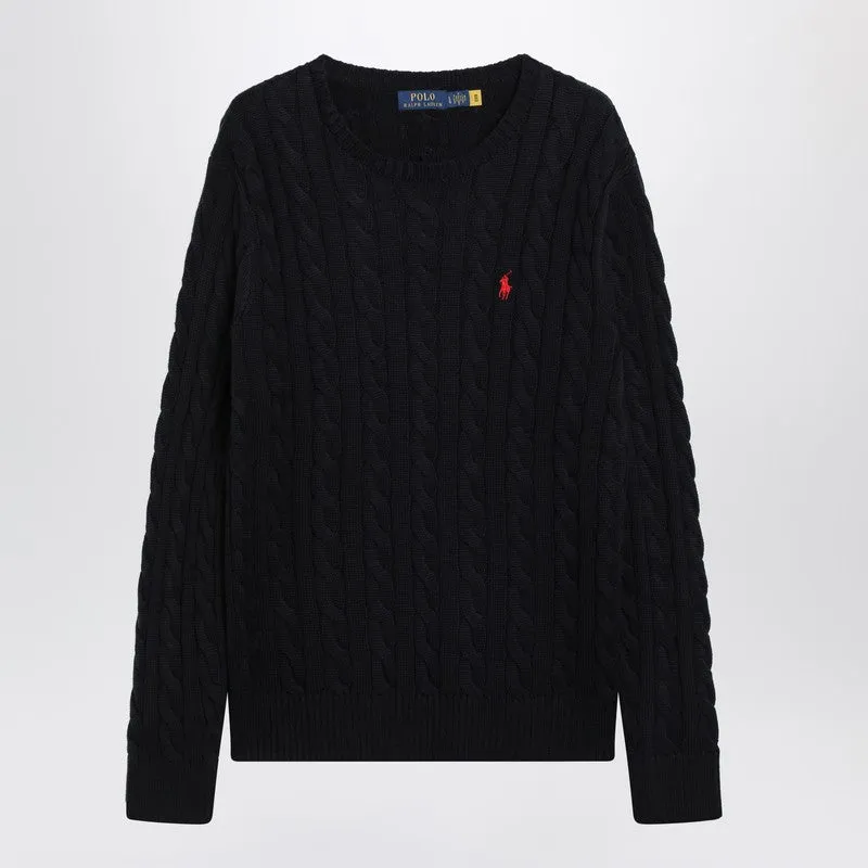 Navy Blue Cable-Knit Cotton Sweater made by Polo by Ralph Lauren