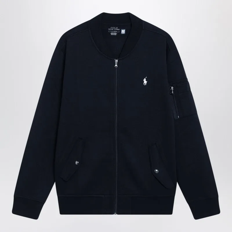 Navy Blue Zip-Up Cotton-Blend Sweatshirt sold by Wanan Luxury