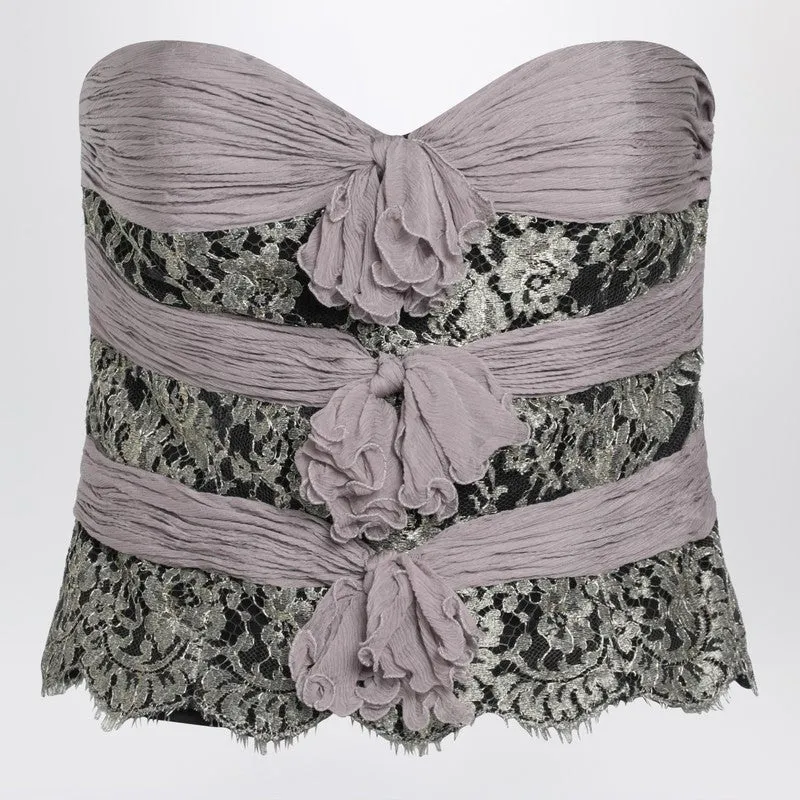 Grey/Mauve/Gold Chiffon Silk Top made by Valentino Garavani