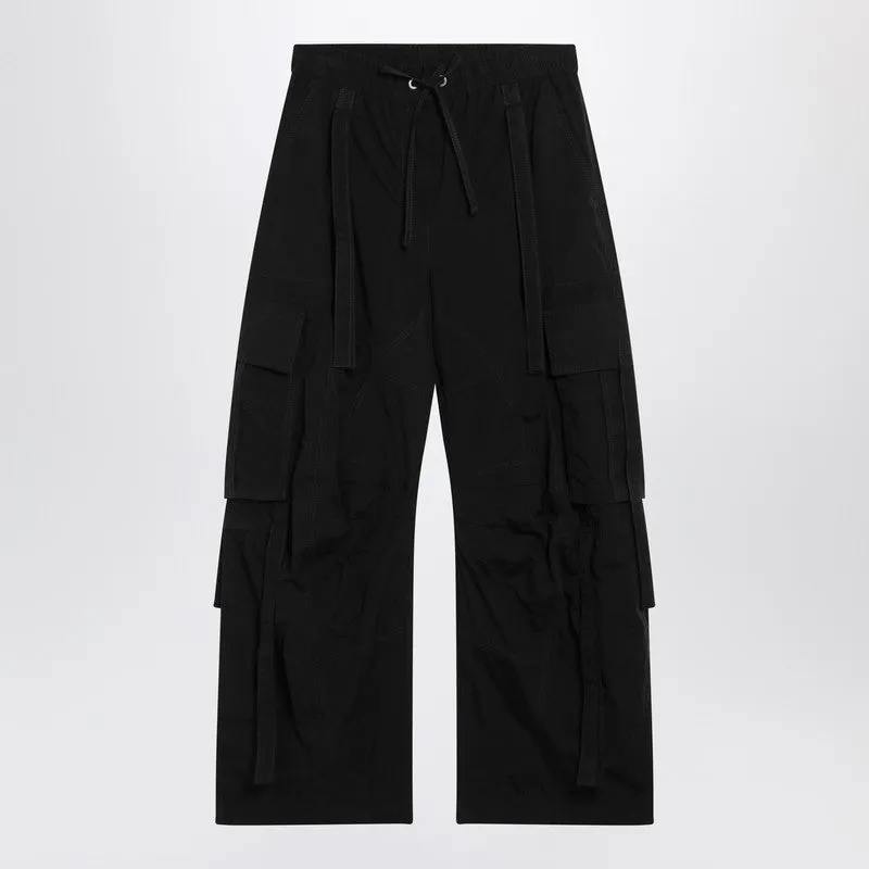 Black Waxed Faille Cargo Trousers sold by Wanan Luxury
