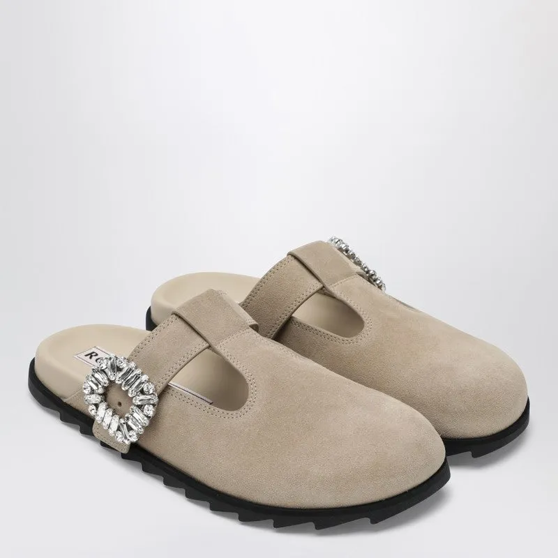 Slidy Viv Mules In Suede Beige sold by Wanan Luxury