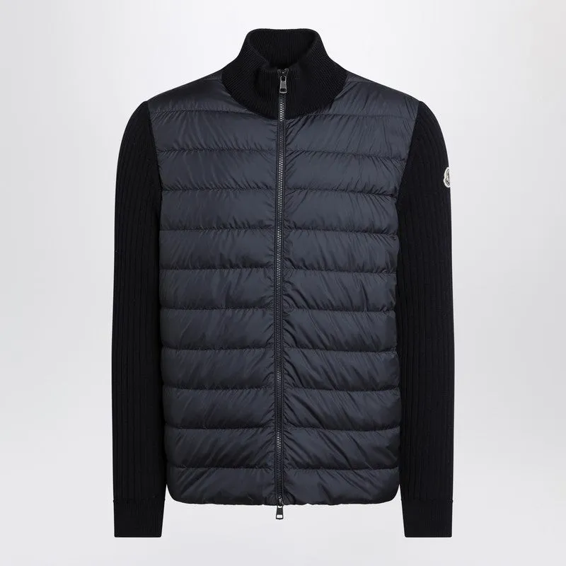 Navy Blue Quilted Cotton Zip-Up Cardigan sold by Wanan Luxury
