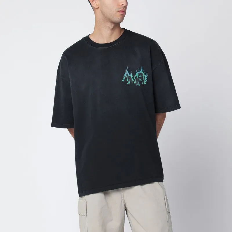 Black T-Shirt With Flames Logo Print sold by Wanan Luxury