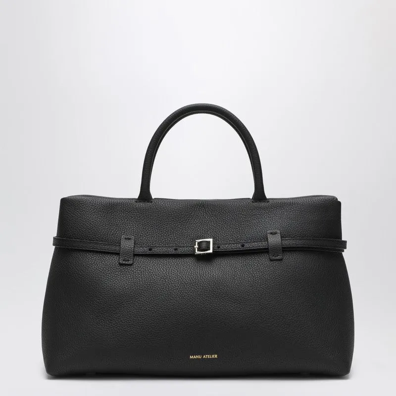 Le Cambon 35 Black Bag In Grained Leather made by Manu Atelier