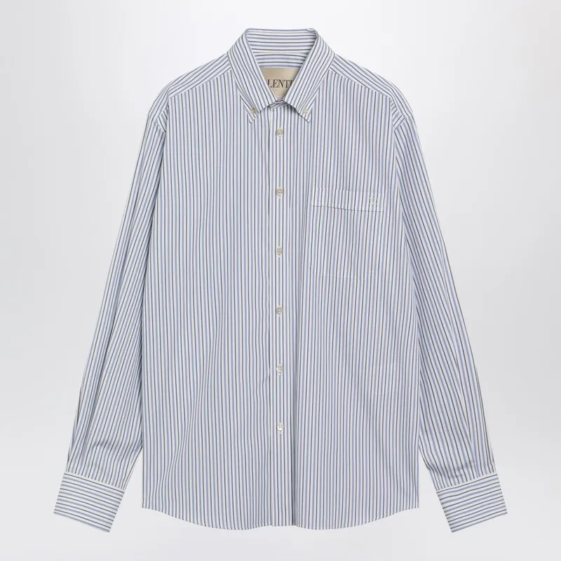 Ivory Shirt With Light Blue And Blue Stripes sold by Wanan Luxury