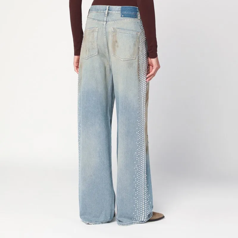 Wide Light Blue Jeans, Sand-Wash Distressed Effect sold by Wanan Luxury product image thumbnail 2