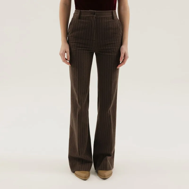 Brown Striped Flared Pants made by 1989 Studio