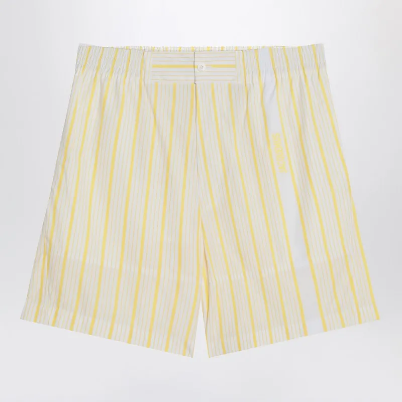 White, Yellow Striped Bermuda Shorts With Logo sold by Wanan Luxury