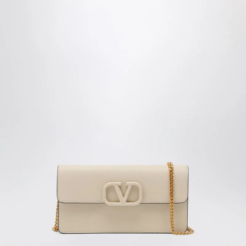 Vlogo Light Ivory Leather Chain Wallet sold by Wanan Luxury