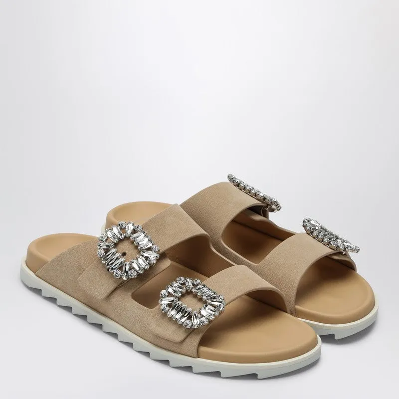 Beige Suede Slidy Viv' Mule sold by Wanan Luxury