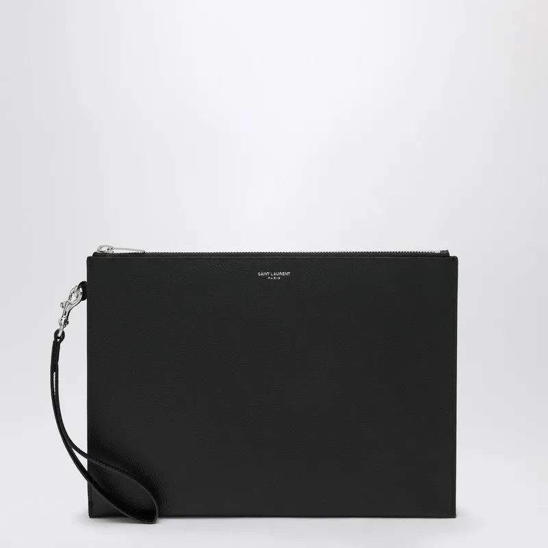 Tablet Holder In Black Grain De Poudre Leather sold by Wanan Luxury