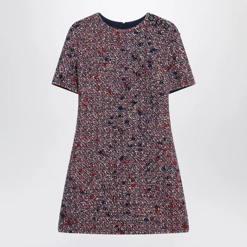 Blue And Red Bouclé Wool Dress made by Gucci