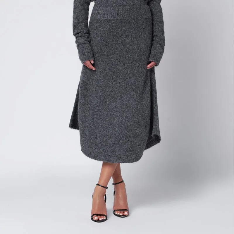 Smoke Grey Wool-Blend Midi Skirt sold by Wanan Luxury