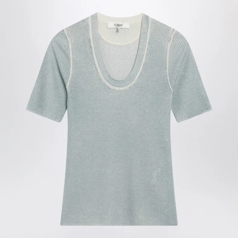 Blue-Grey Wool-Blend Knit Top sold by Wanan Luxury