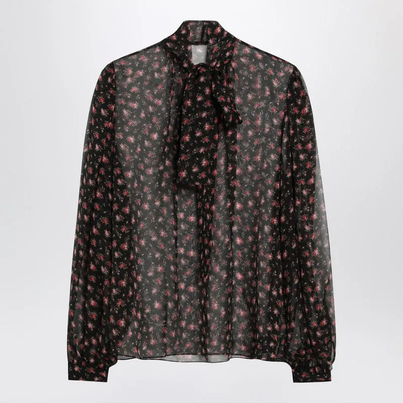 Black Chiffon Blouse With Small Rose Print sold by Wanan Luxury