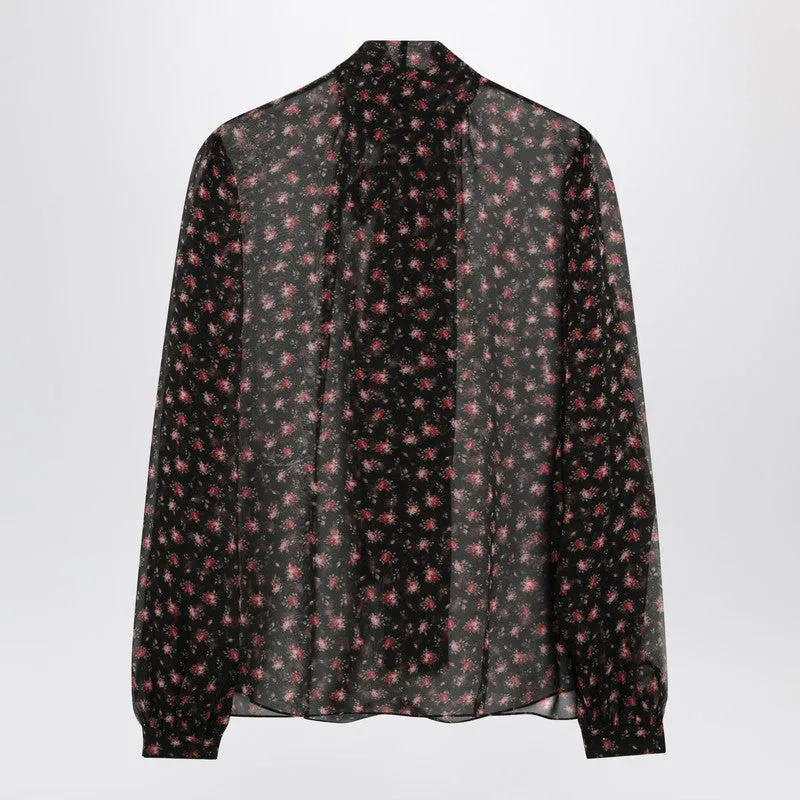 Black Chiffon Blouse With Small Rose Print sold by Wanan Luxury product image thumbnail 2