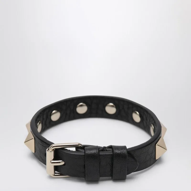 Black Leather Rockstud Bracelet made by Valentino Garavani