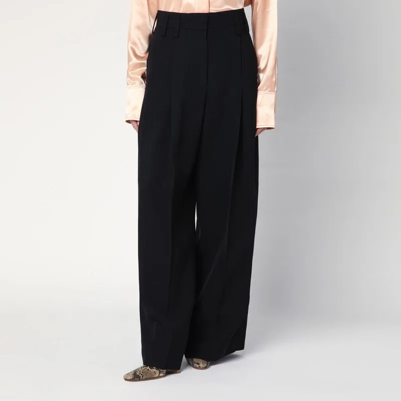 Wide Black Pants In Silk Blend sold by Wanan Luxury
